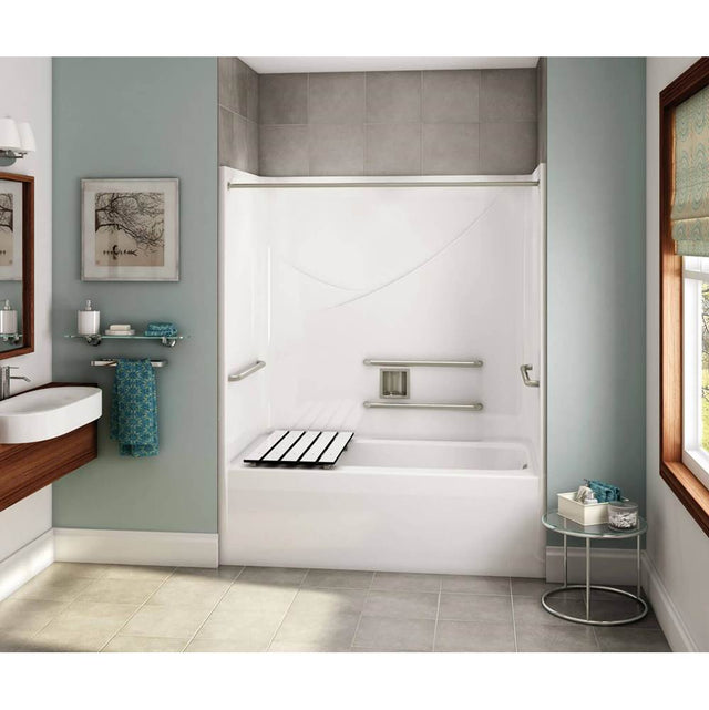 Maax - OPTS-6032 - ADA Grab Bars and Seat AcrylX Alcove Right-Hand Drain One-Piece Tub Shower in White - White