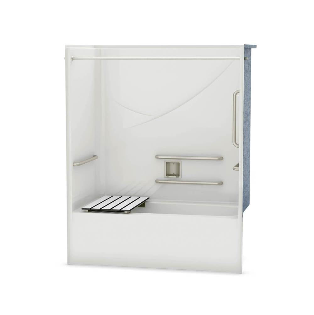OPTS-6032 - ANSI Grab Bars and Seat AcrylX Alcove Left-Hand Drain One-Piece Tub Shower in White