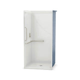OPS-3636-RS - L-shaped and Vertical Grab Bar AcrylX Alcove Center Drain One-Piece Shower in White