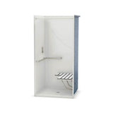 OPS-3636-RS - L-shaped Grab Bar and Seat AcrylX Alcove Center Drain One-Piece Shower in White
