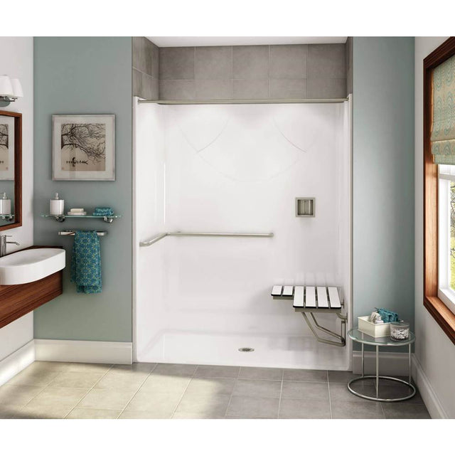 Maax - OPS-6030-RS - ADA Grab Bar and Seat AcrylX Alcove Center Drain One-Piece Shower in White - White