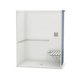 OPS-6036-RS - ADA Grab Bar and Seat AcrylX Alcove Center Drain One-Piece Shower in White