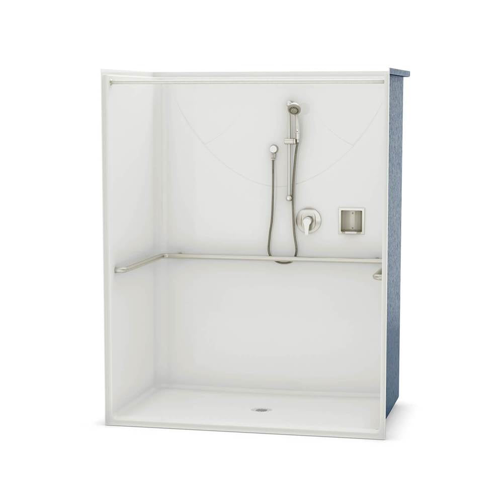 OPS-6036-RS ADA Compliant (without Seat) AcrylX Alcove Center Drain One-Piece Shower in White