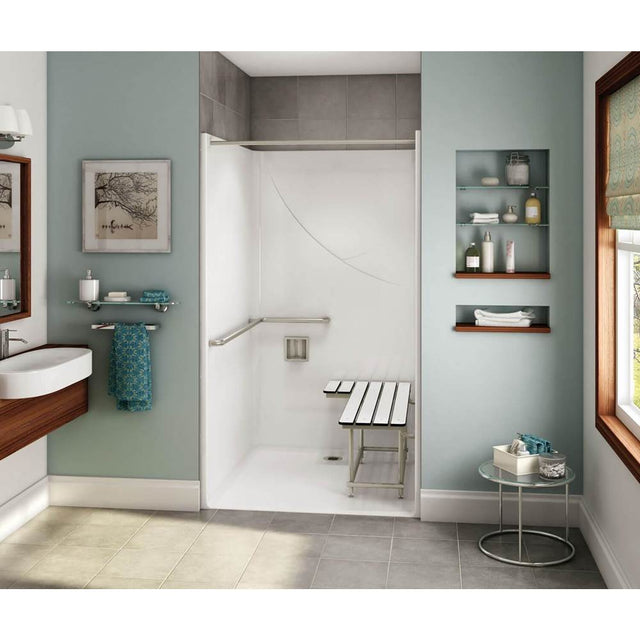 Maax - OPS-4248-RS - California Title 24 Grab Bar and Seat AcrylX Alcove Center Drain One-Piece Shower in White - White
