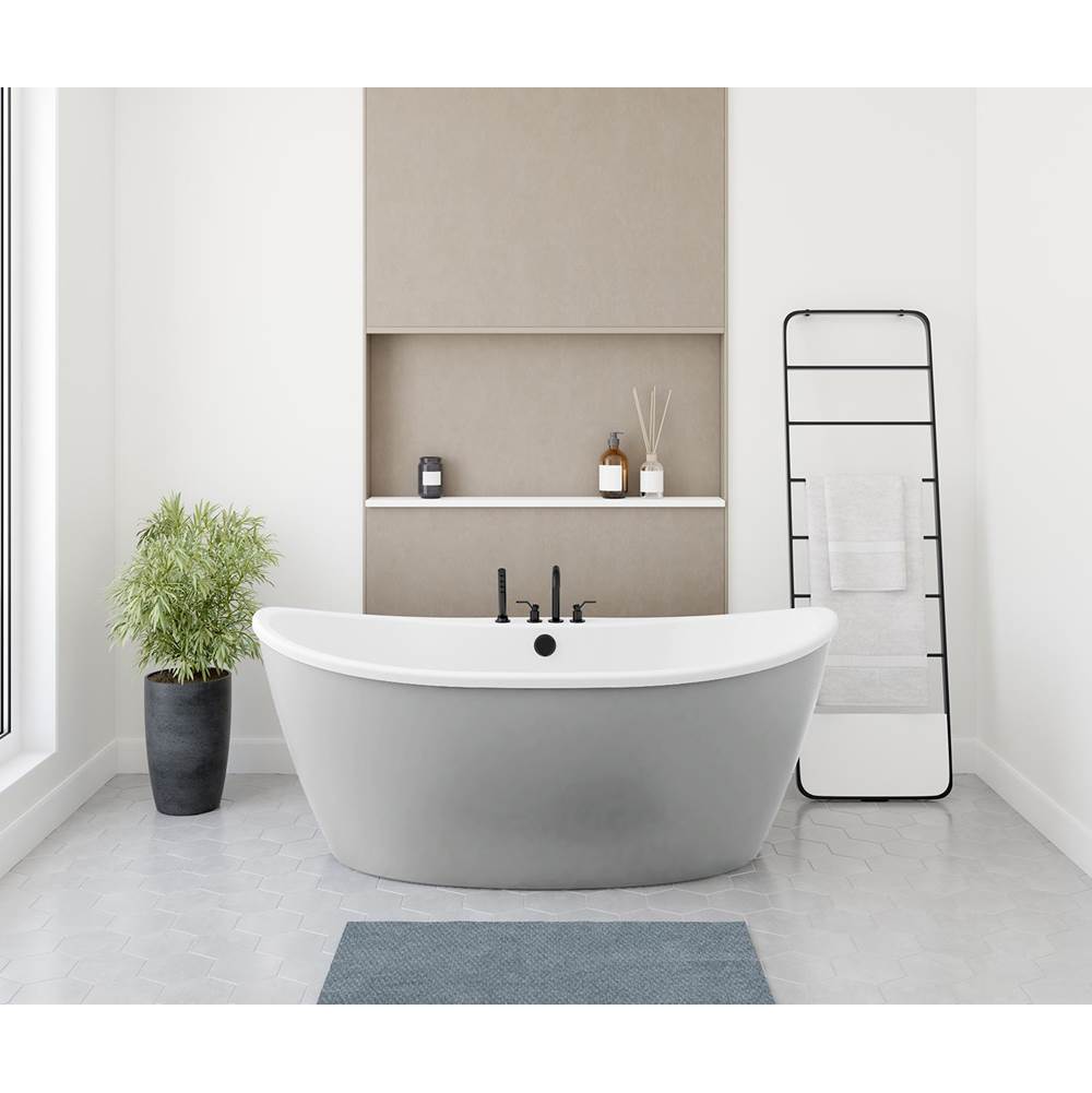Maax - Delsia 6636 AcrylX Freestanding Center Drain Bathtub in White with Sterling Silver Skirt - Sterling Silver