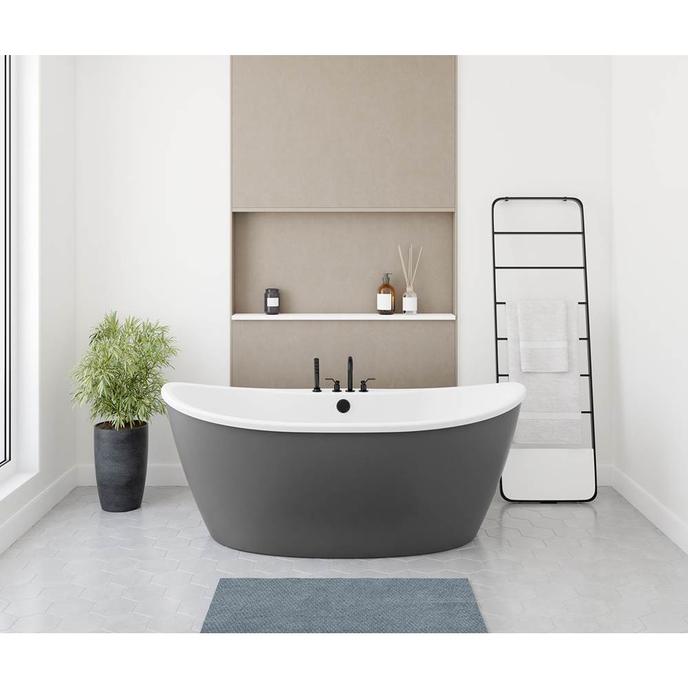 Maax - Delsia 6636 AcrylX Freestanding Center Drain Bathtub in White with Thundey Grey Skirt - Thunder Gray
