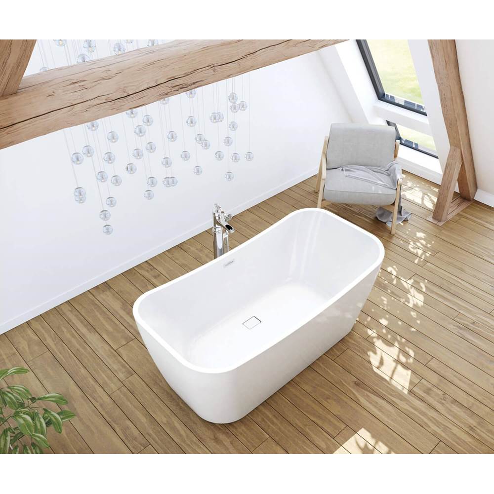 Villi 65 x 32 Acrylic Freestanding Center Drain Bathtub in White with White Skirt