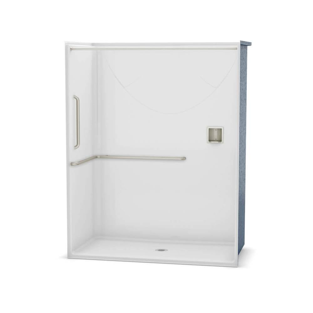 OPS-6030-RS - ANSI Grab Bar AcrylX Alcove Center Drain One-Piece Shower in White