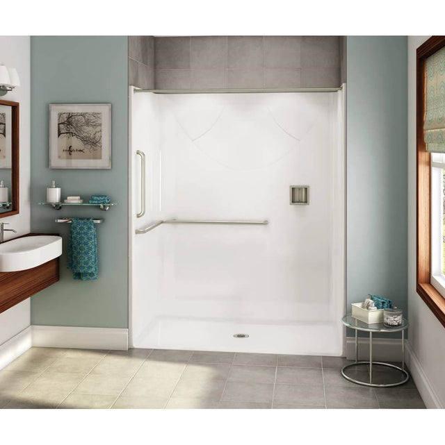 Maax - OPS-6030-RS - ANSI Grab Bar AcrylX Alcove Center Drain One-Piece Shower in White - White