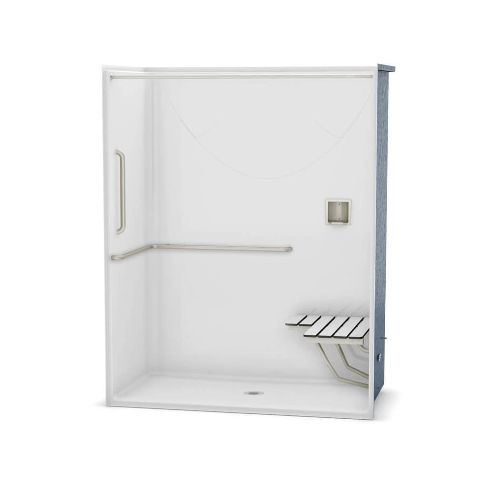 OPS-6030-RS - ANSI Grab Bar and seat AcrylX Alcove Center Drain One-Piece Shower in White