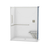 OPS-6030-RS - ANSI Grab Bar and seat AcrylX Alcove Center Drain One-Piece Shower in White