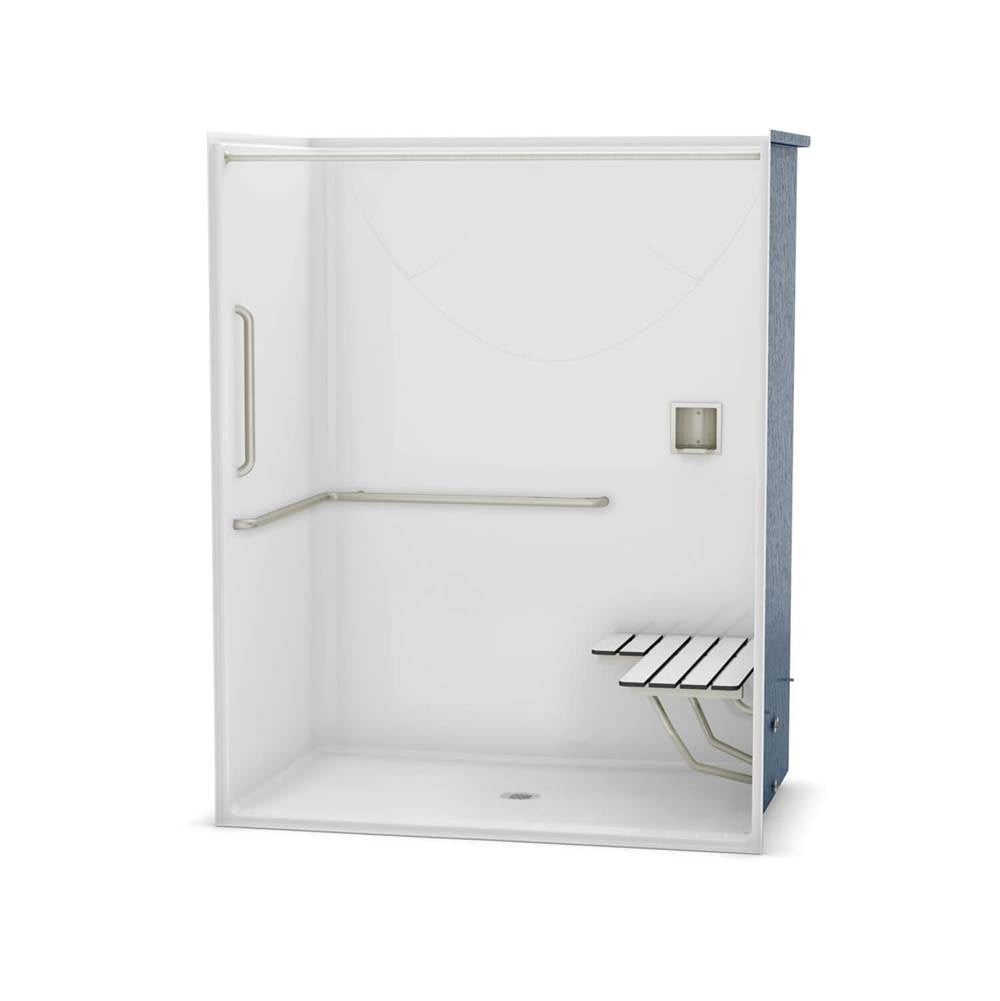 OPS-6036-RS - ANSI Grab Bar and seat AcrylX Alcove Center Drain One-Piece Shower in White