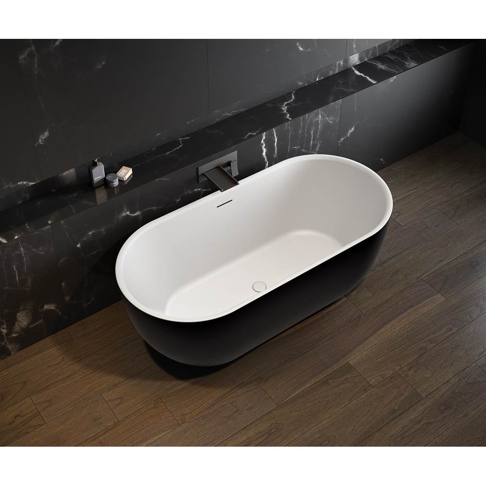 Tosca Matte 6732 Acrylic Freestanding Center Drain Bathtub in Matte White with Matte Black Skirt