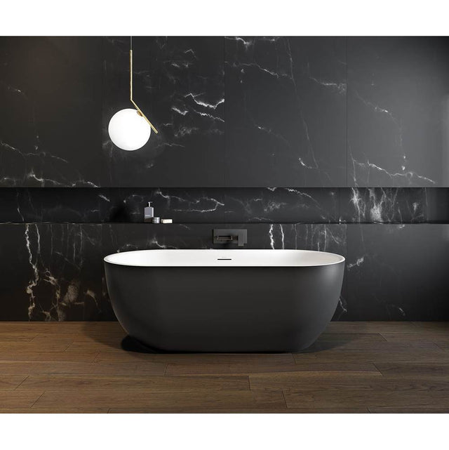 Maax - Tosca Matte 6732 Acrylic Freestanding Center Drain Bathtub in Matte White with Matte Black Skirt - Matte Black