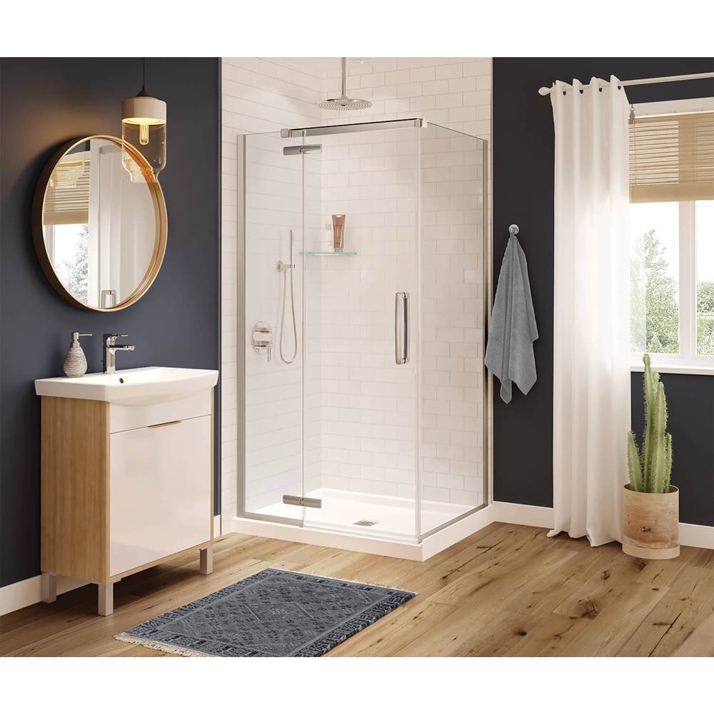 Maax - Link Curve Rectangular 42 x 34 x 75 in. 8mm Pivot Shower Door for Corner Installation with Clear glass in Chrome