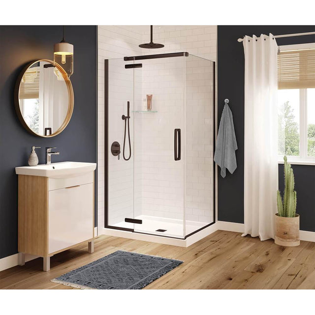 Maax - Link Curve Rectangular 42 x 34 x 75 in. 8mm Pivot Shower Door for Corner Installation with Clear glass in Dark Bronze