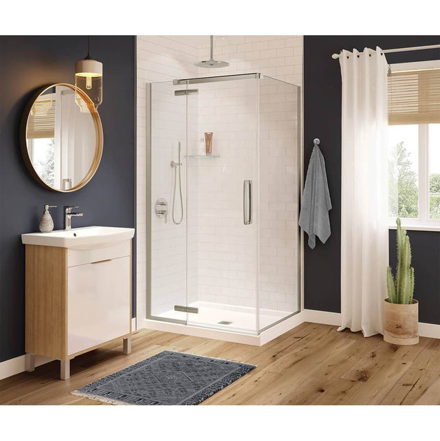 Maax - Link Curve Rectangular 42 x 34 x 75 in. 8mm Pivot Shower Door for Corner Installation with Clear glass in Brushed Nickel