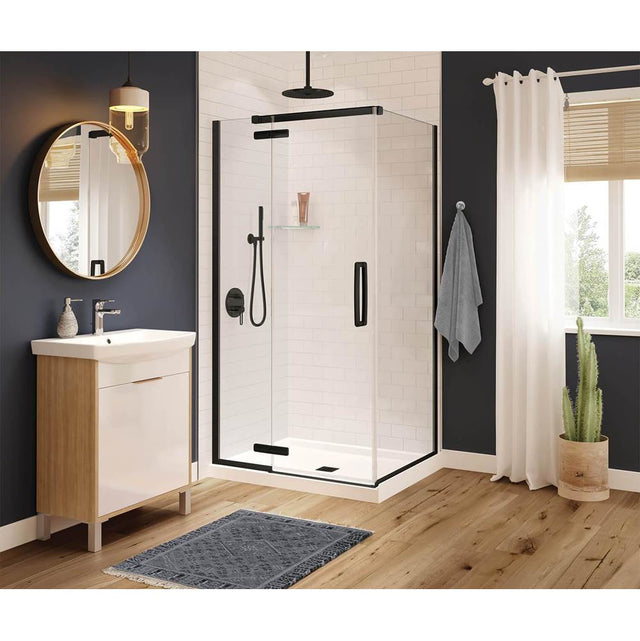 Maax - Link Curve Rectangular 42 x 34 x 75 in. 8mm Pivot Shower Door for Corner Installation with Clear glass in Matte Black