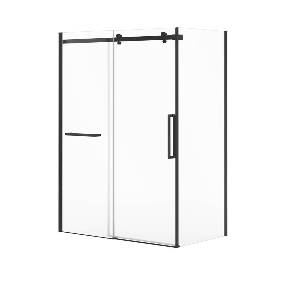 Halo Pro 60 x 32 x 78 3/4 in. 8mm Sliding Shower Door with Towel Bar for Corner Installation with Clear glass in Matte Black