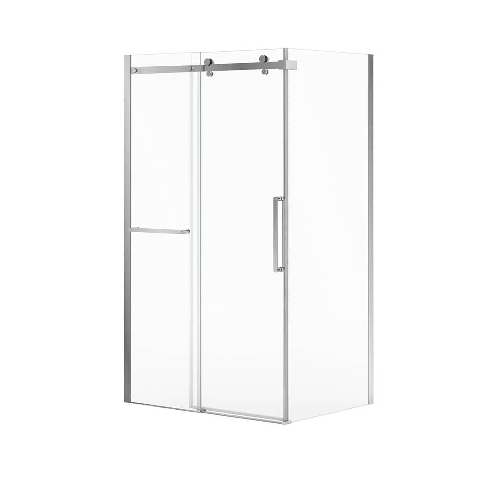 Halo Pro 48 x 32 x 78 3/4 in. 8mm Sliding Shower Door with Towel Bar for Corner Installation with Clear glass in Chrome