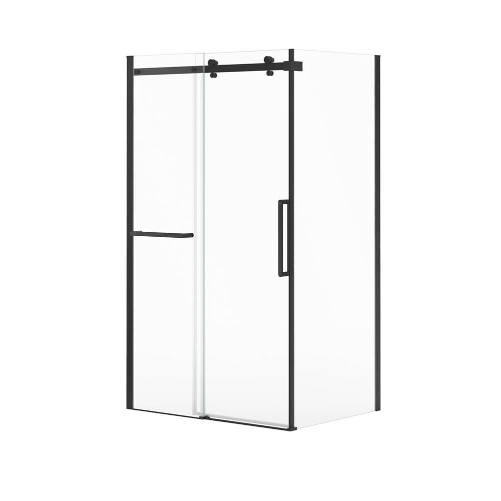 Halo Pro 48 x 32 x 78 3/4 in. 8mm Sliding Shower Door with Towel Bar for Corner Installation with Clear glass in Matte Black