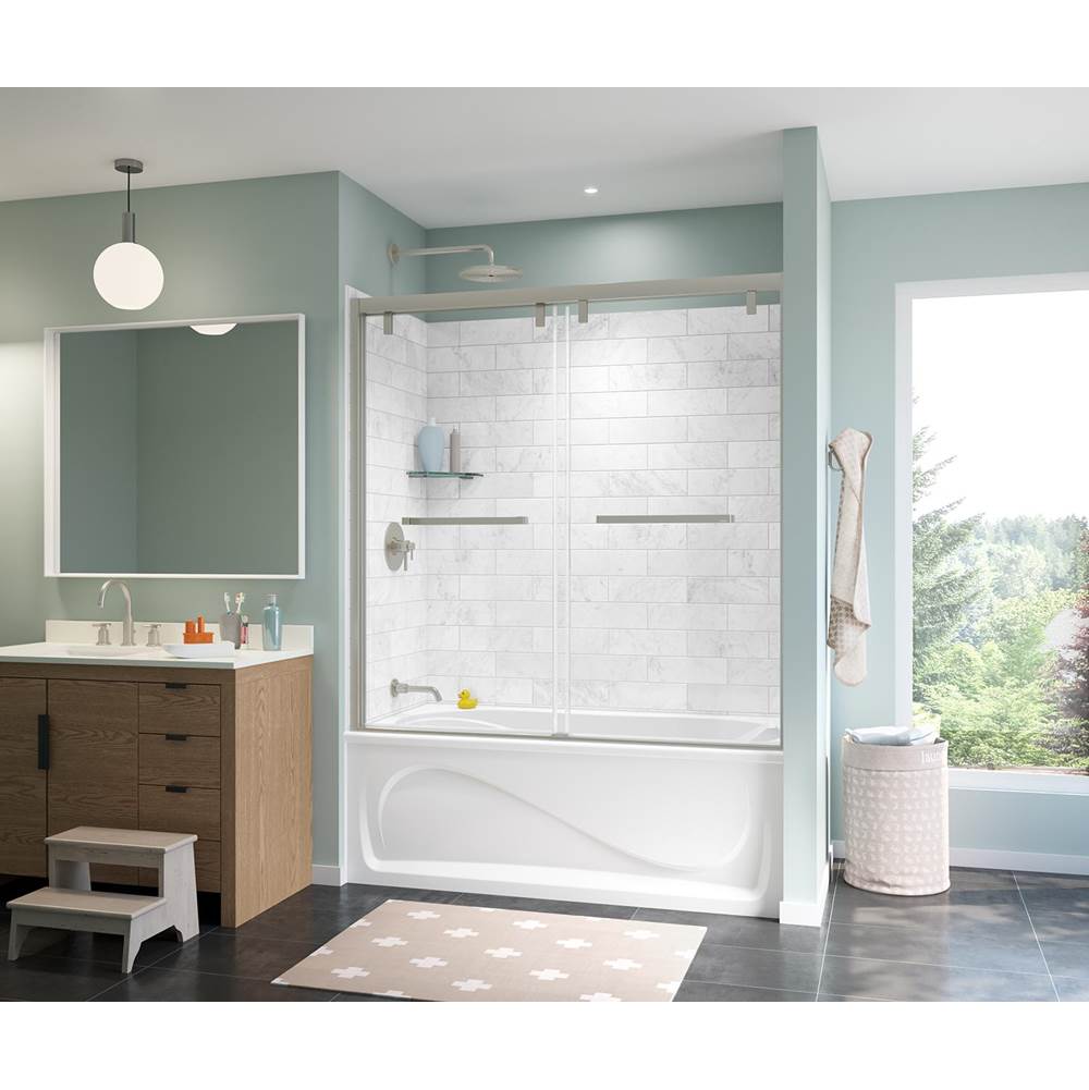 Uptown 56-59 x 58 in. 8 mm Bypass Tub Door for Alcove Installation with Clear glass in Brushed Nickel