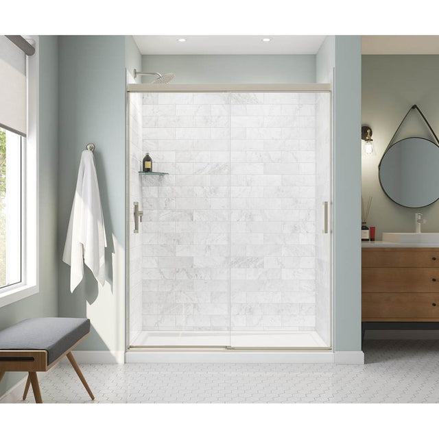 Maax - Incognito 76 56-59 x 76 in. 8mm Bypass Shower Door for Alcove Installation with Clear glass in Brushed Nickel