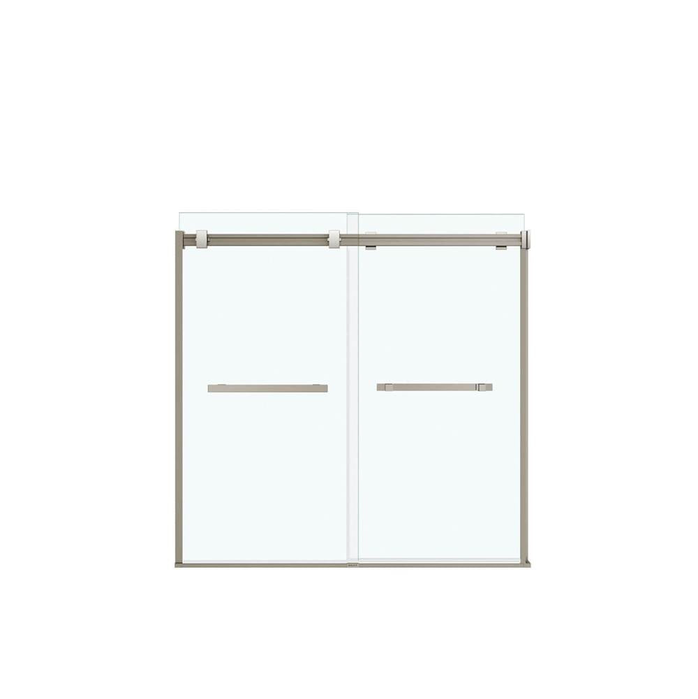 Duel 56-59 x 55.5-59 in. 8 mm Bypass Tub Door for Alcove Installation with Clear glass in Brushed Nickel