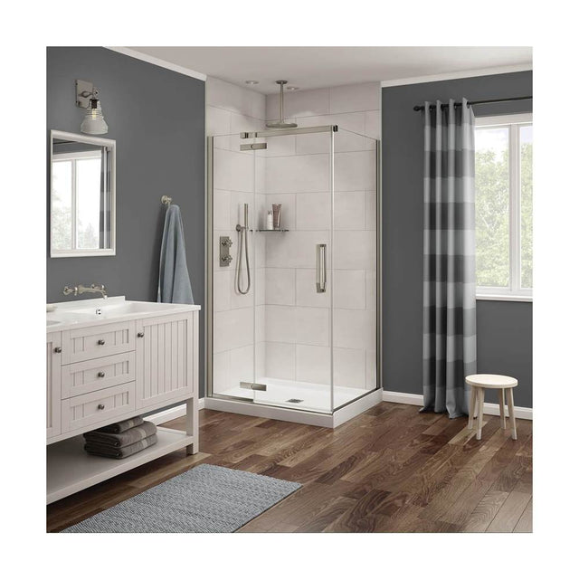 Maax - Link Rectangular 42 x 34 x 75 in. 8mm Pivot Shower Door for Corner Installation with Clear glass in Brushed Nickel