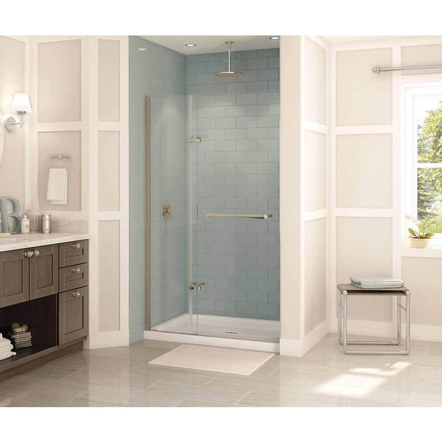 Maax - Reveal 71 41.5-44.5 x 71.5 in. 8mm Pivot Shower Door for Alcove Installation with Clear glass in Brushed Nickel