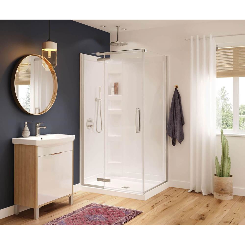 Hana Rectangular 42 x 34 x 75 in. 8mm Pivot Shower Door for Corner Installation with Clear glass in Brushed Nickel
