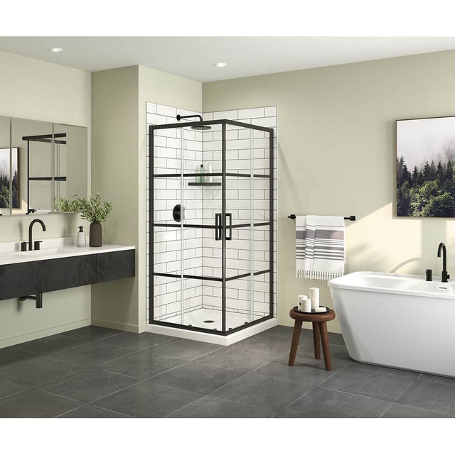 Maax - Radia Square 36 x 36 x 71.5 in. 6 mm Sliding Shower Door for Corner Installation with Shaker glass in Matte Black
