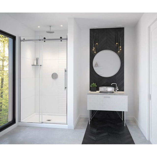 Maax - Vela 44.5-47 x 78.75 in. 8mm Sliding Shower Door for Alcove Installation with Clear glass in Chrome and Matte Black