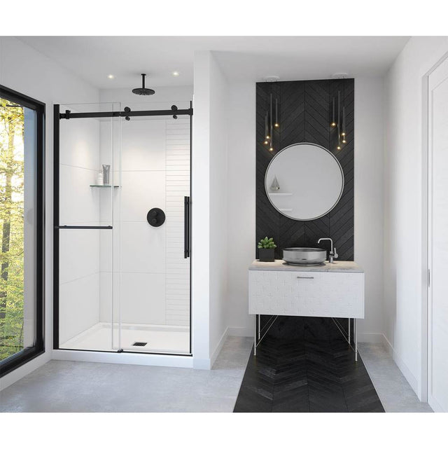 Maax - Vela 44.5-47 x 78.75 in. 8mm Sliding Shower Door with Towel Bar for Alcove Installation with Clear glass in Matte Black