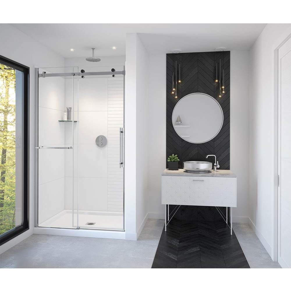 Maax - Vela 44.5-47 x 78.75 in. 8mm Sliding Shower Door with Towel Bar for Alcove Installation with Clear glass in Chrome and Matte Black