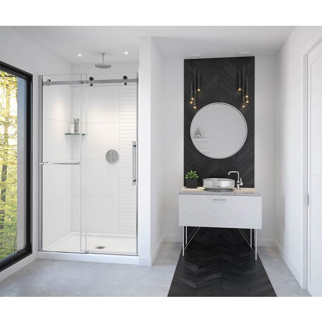 Maax - Vela 44.5-47 x 78.75 in. 8mm Sliding Shower Door with Towel Bar for Alcove Installation with Clear glass in Chrome and Matte Black