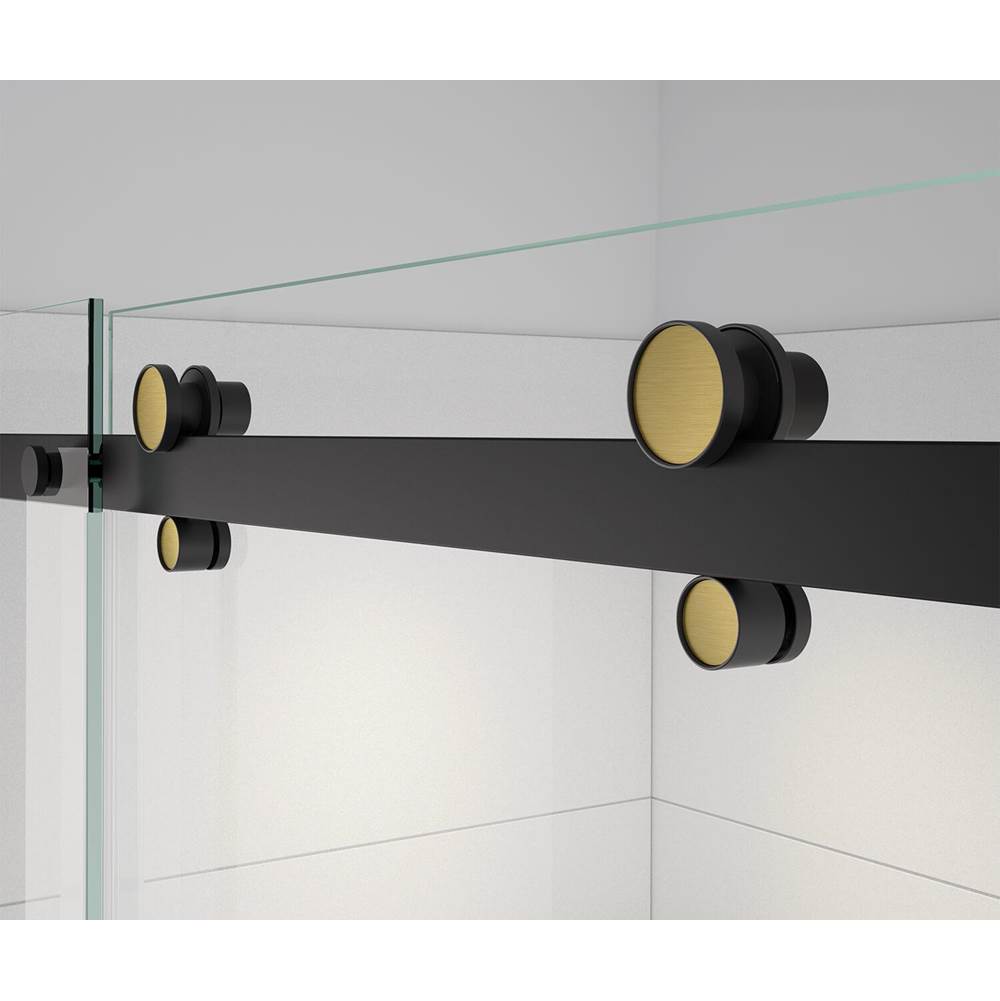 Vela 44.5-47 x 78.75 in. 8mm Sliding Shower Door with Towel Bar for Alcove Installation with Clear glass in Matte Black and Brushed Gold