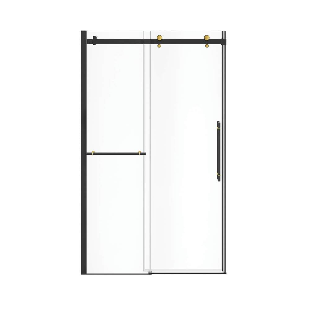 Vela 44.5-47 x 78.75 in. 8mm Sliding Shower Door with Towel Bar for Alcove Installation with Clear glass in Matte Black and Brushed Gold