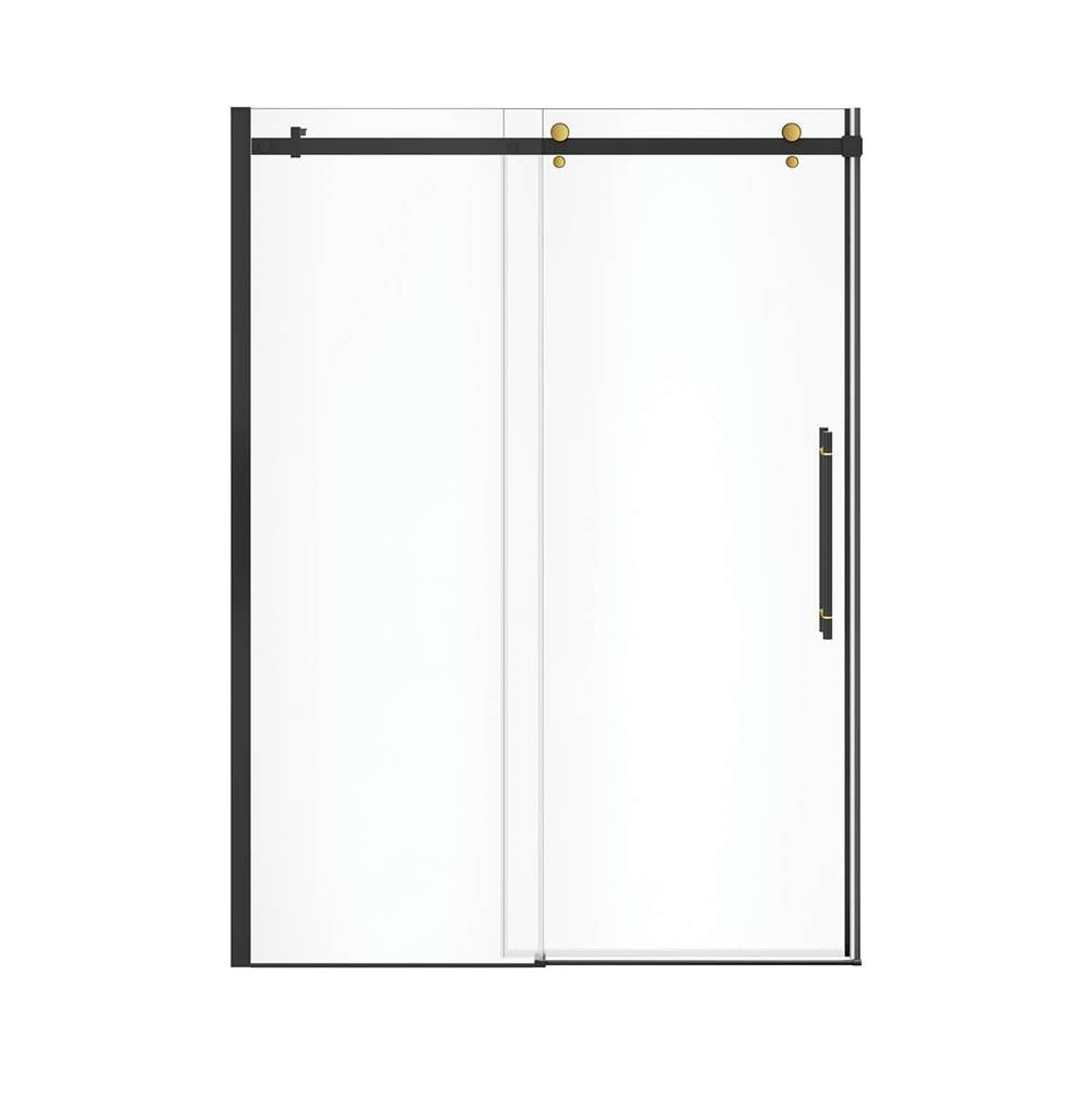 Vela 56.5-59 x 78.75 in. 8mm Sliding Shower Door for Alcove Installation with Clear glass in Matte Black and Brushed Gold