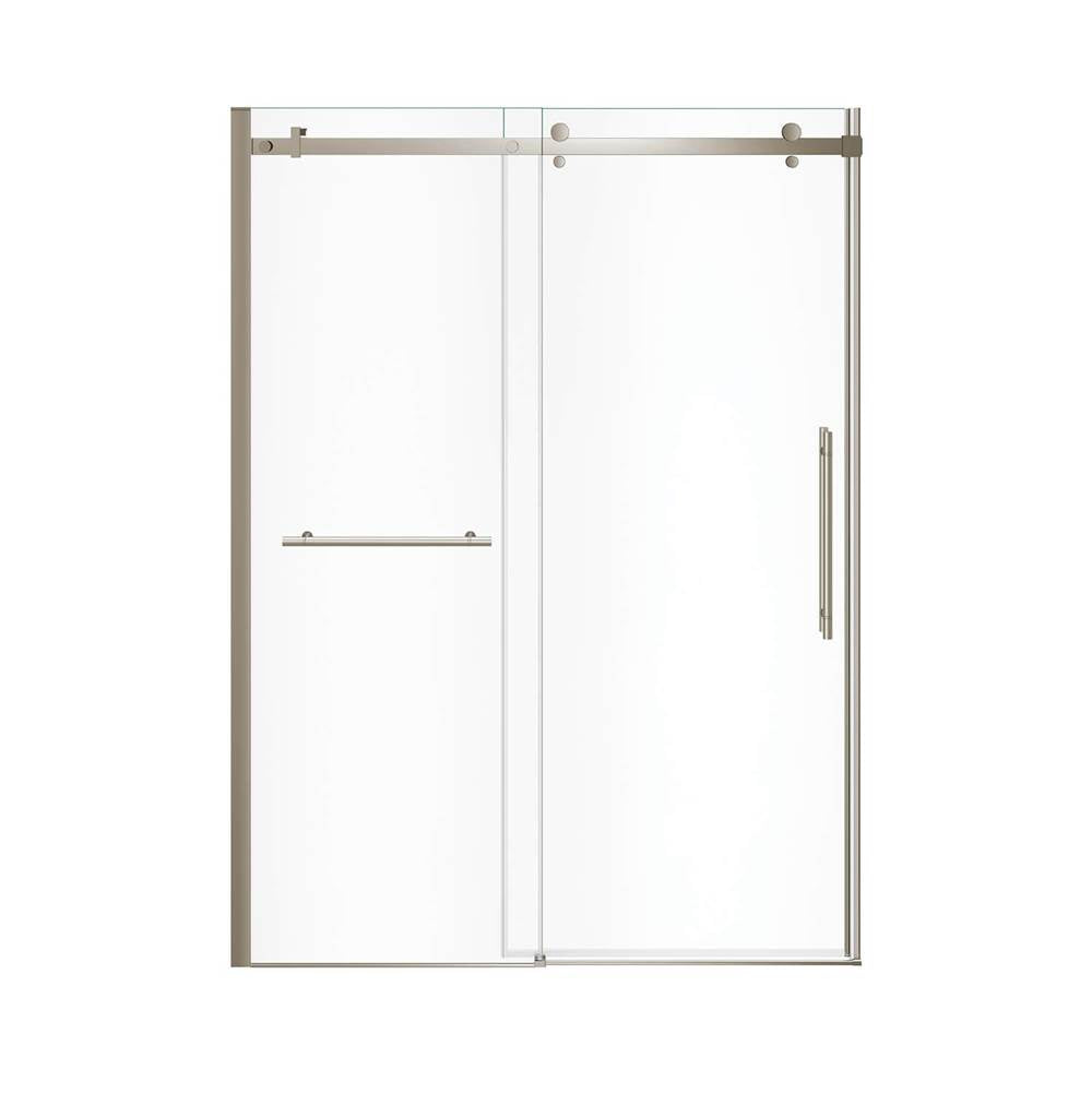 Vela 56.5-59 x 78.75 in. 8mm Sliding Shower Door with Towel Bar for Alcove Installation with Clear glass in Brushed Nickel