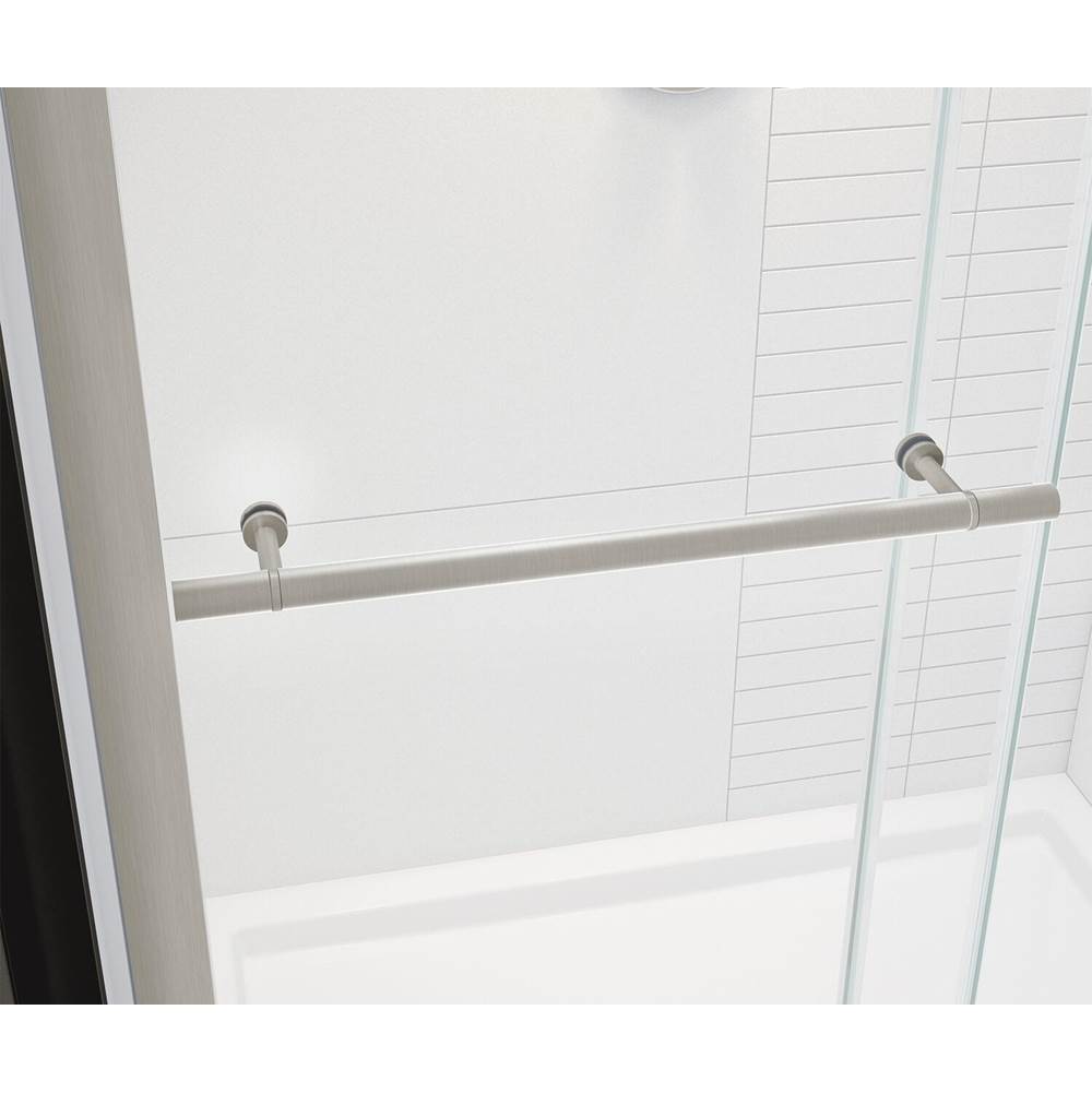 Vela 56.5-59 x 78.75 in. 8mm Sliding Shower Door with Towel Bar for Alcove Installation with Clear glass in Brushed Nickel