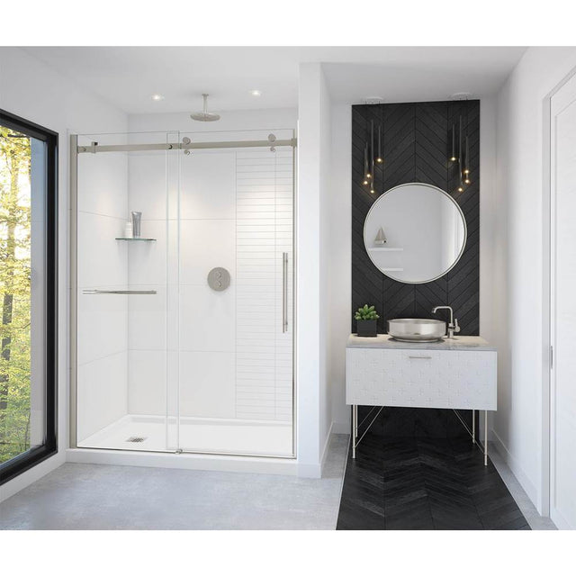 Maax - Vela 56.5-59 x 78.75 in. 8mm Sliding Shower Door with Towel Bar for Alcove Installation with Clear glass in Brushed Nickel