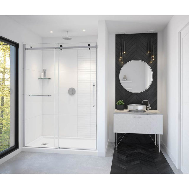 Maax - Vela 56.5-59 x 78.75 in. 8mm Sliding Shower Door with Towel Bar for Alcove Installation with Clear glass in Chrome and Matte Black