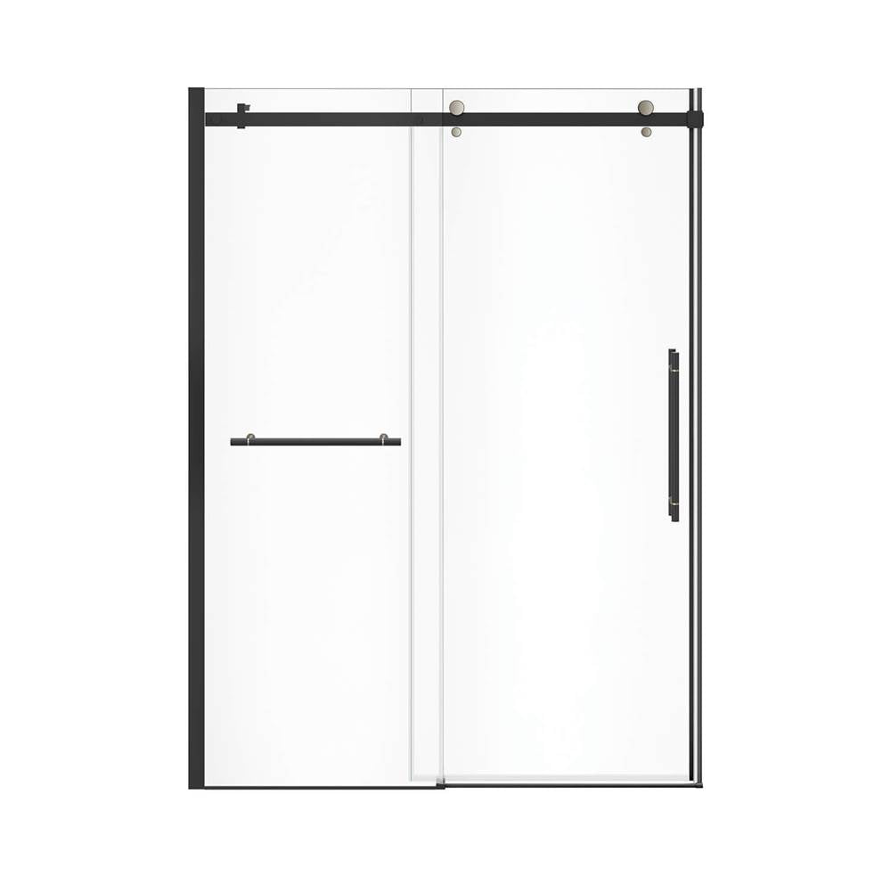 Vela 56.5-59 x 78.75 in. 8mm Sliding Shower Door with Towel Bar for Alcove Installation with Clear glass in Matte Black and Brushed Nickel