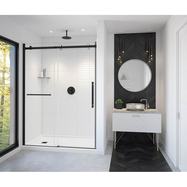 Maax - Vela 56.5-59 x 78.75 in. 8mm Sliding Shower Door with Towel Bar for Alcove Installation with Clear glass in Matte Black and Brushed Nickel