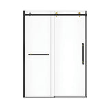 Vela 56.5-59 x 78.75 in. 8mm Sliding Shower Door with Towel Bar for Alcove Installation with Clear glass in Matte Black and Brushed Gold