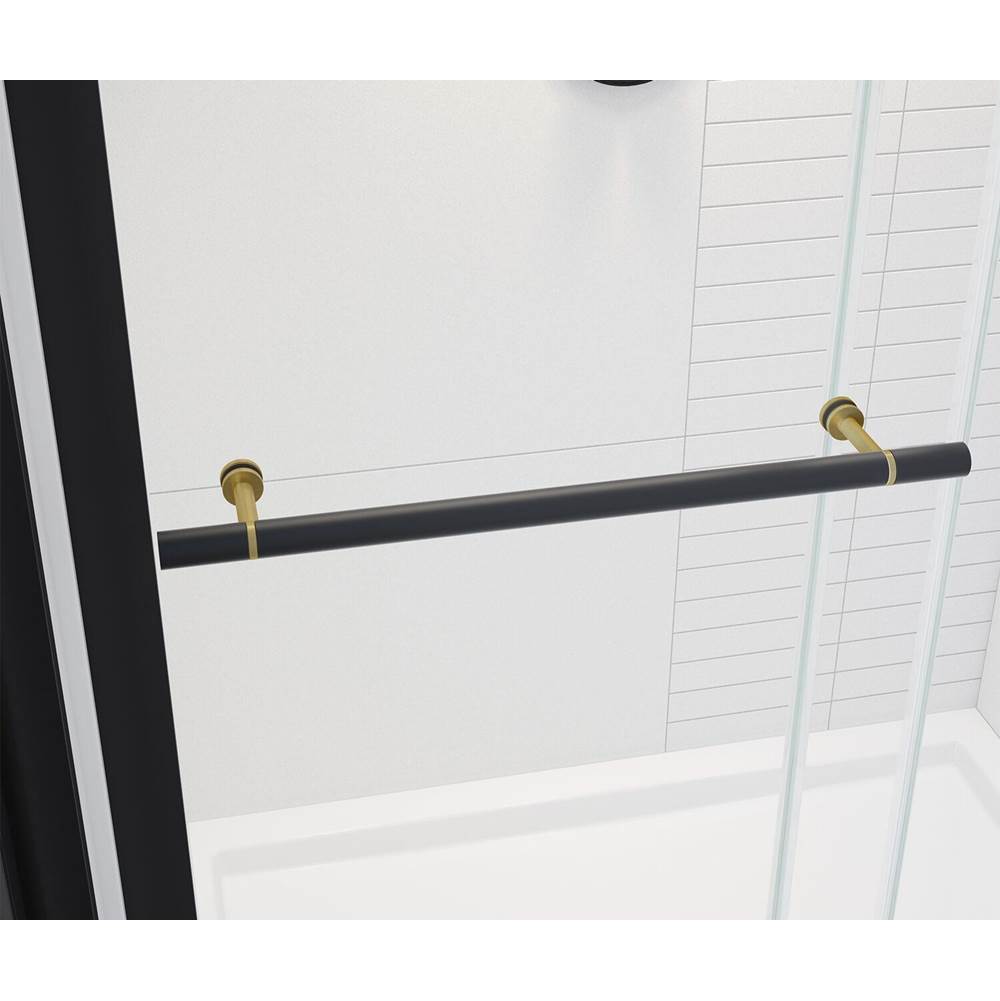 Vela 56.5-59 x 78.75 in. 8mm Sliding Shower Door with Towel Bar for Alcove Installation with Clear glass in Matte Black and Brushed Gold