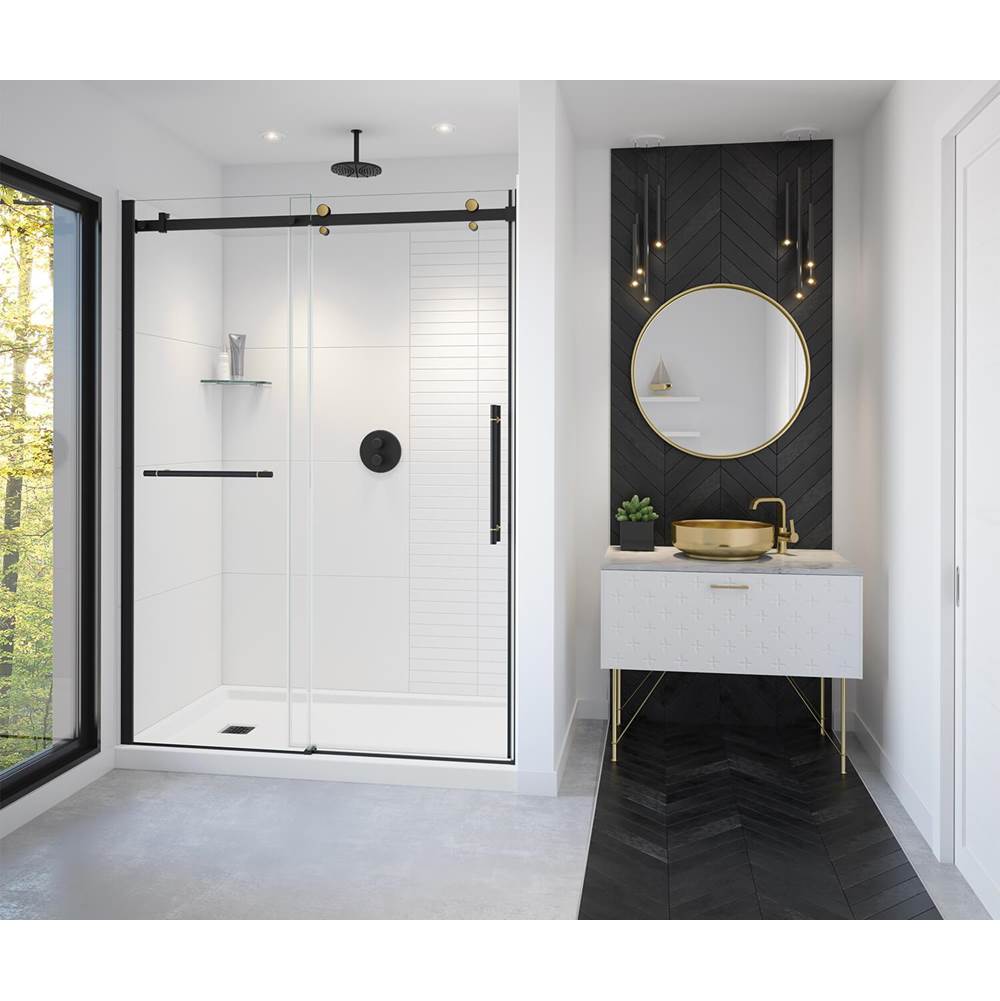 Maax - Vela 56.5-59 x 78.75 in. 8mm Sliding Shower Door with Towel Bar for Alcove Installation with Clear glass in Matte Black and Brushed Gold