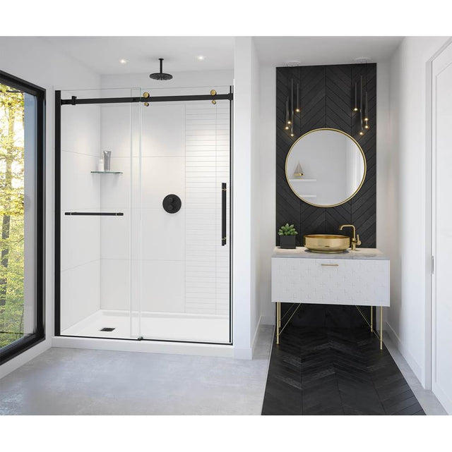 Maax - Vela 56.5-59 x 78.75 in. 8mm Sliding Shower Door with Towel Bar for Alcove Installation with Clear glass in Matte Black and Brushed Gold