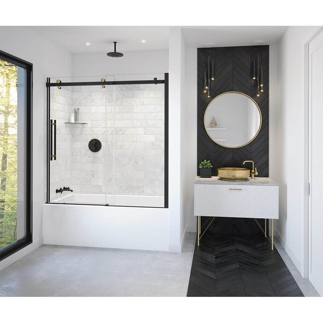 Maax - Vela 56.5-59 x 59 in. 8 mm Sliding Tub Door for Alcove Installation with Clear glass in Matte Black and Brushed Gold